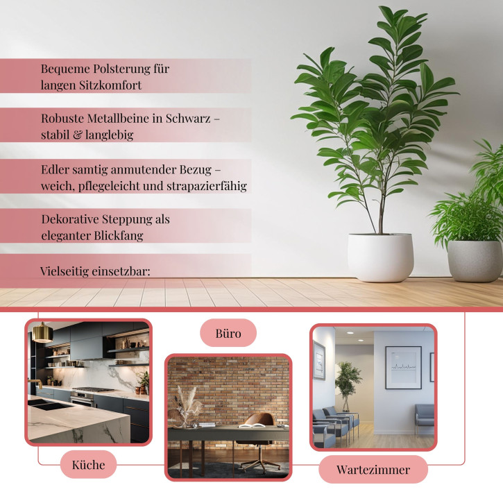 BHS LIVING Esszimmerstuhl, Küchenstuhl, Stuhl für den Wartebereich SERENA Polstersessel mit Samtstoff creme 55x53x88 cm